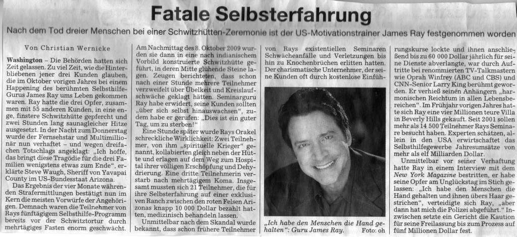 Zeitungsartikel über fatale Selbsterfahrung