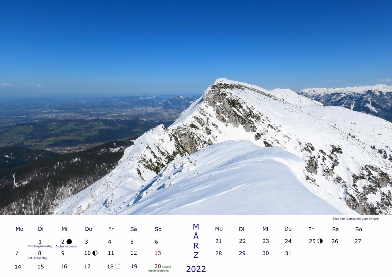 Bergbilder Kalender für 2022 März