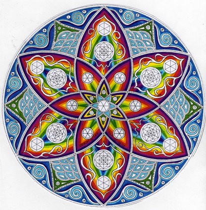 Sechsfältiges Blumen Mandala mit Runen