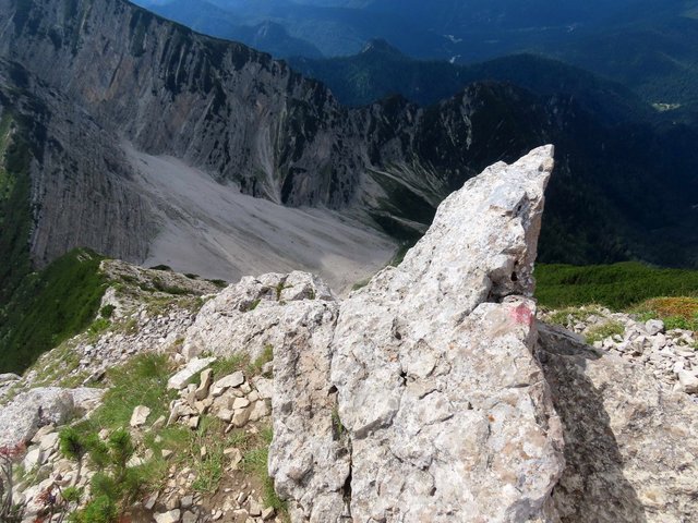 Spitzer Felsen in wilder Berglandschaft