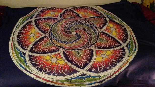 Mandala Tagesdecke mit Blume des Lebens in Regenbogenfarben