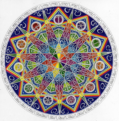 Elfstern Mandala mit vielen Schnörkeln